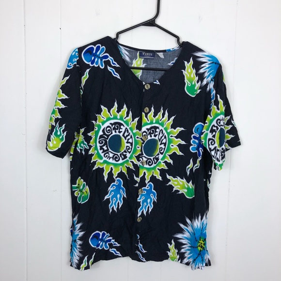 Venus Tropical Print Button Down T-Shirt Sz M - Picture 1 of 6